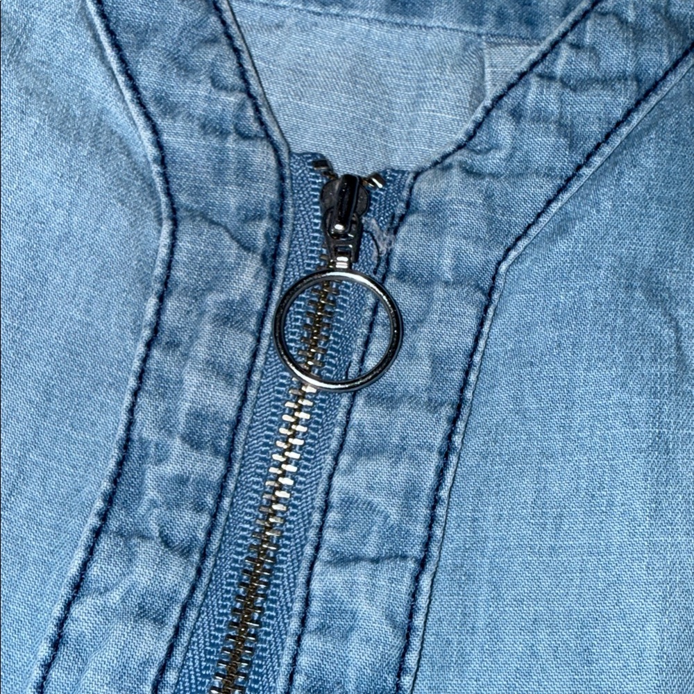 Est 1946 chambray popover zip V-neck roll tab sleeves (flawed) XL - Picture 10 of 12